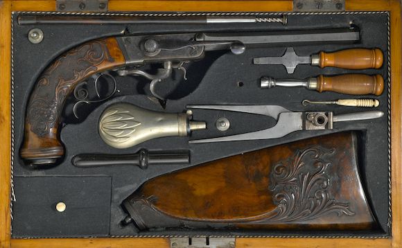 Bonhams : An unusual cased German breechloading underhammer percussion ...