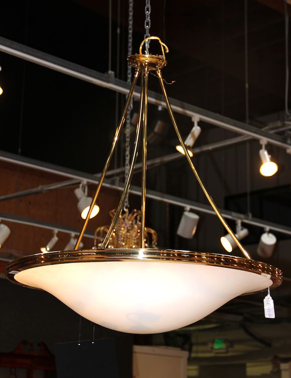 Bonhams : A contemporary brass and glass inverted bowl form chandelier ...