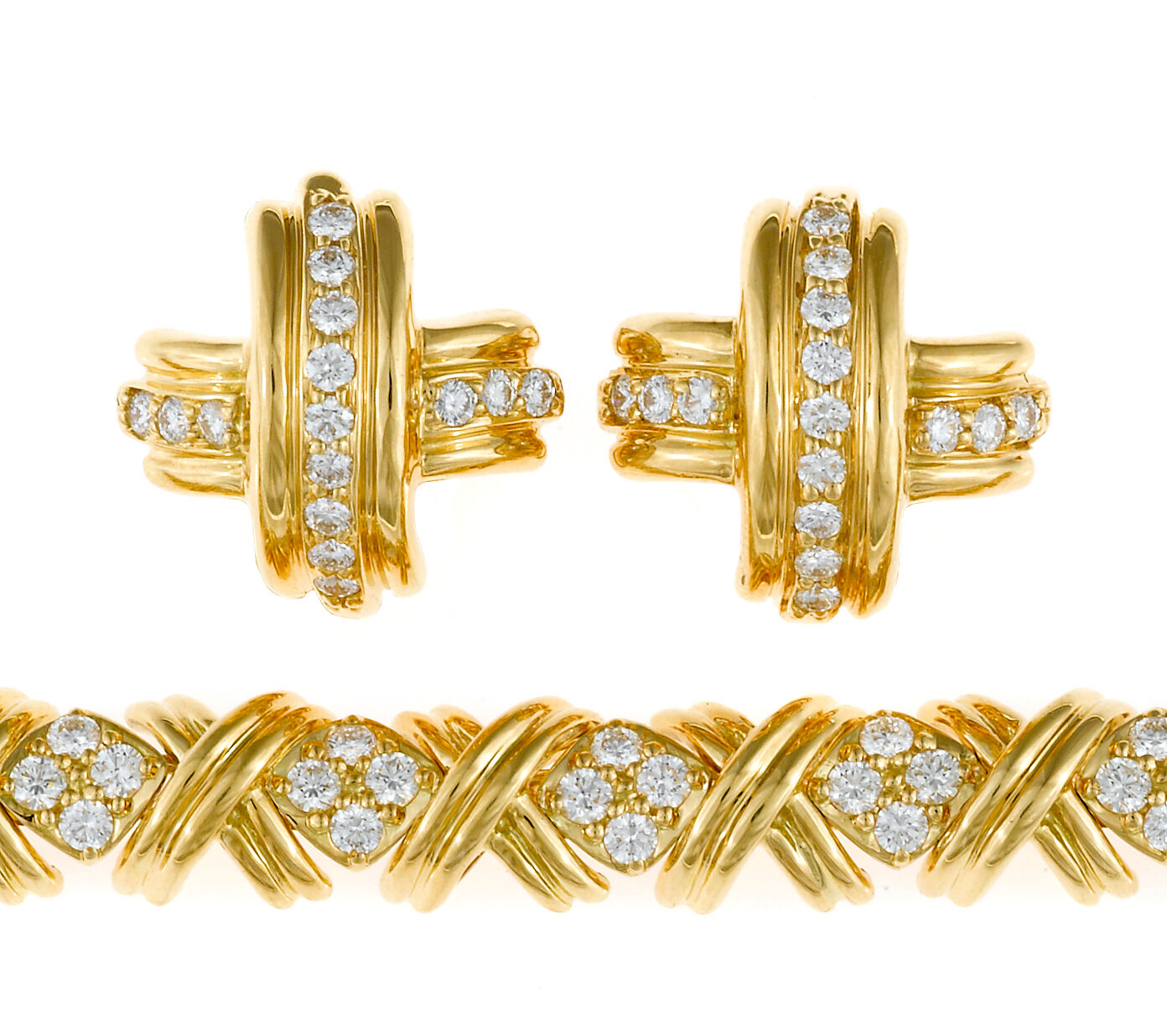 Bonhams A diamond x bracelet together with a pair of matching motif