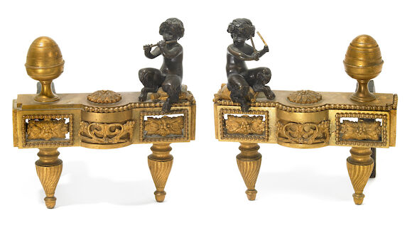Bonhams : A pair of Louis XVI style gilt and patinated bronze chenets ...