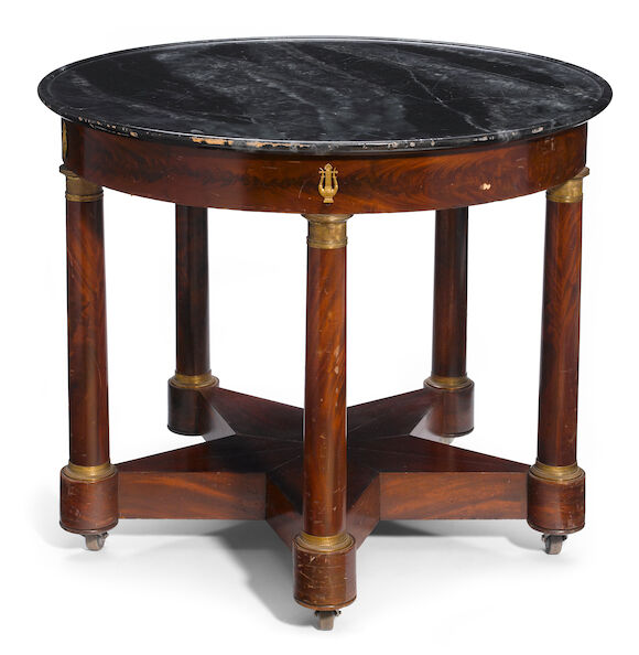 Bonhams : An Empire style gilt bronze mounted mahogany table de milieu ...