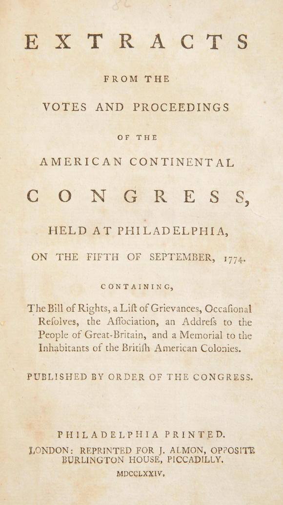 Bonhams : CONTINENTAL CONGRESS. Extracts from the Votes and Proceedings ...