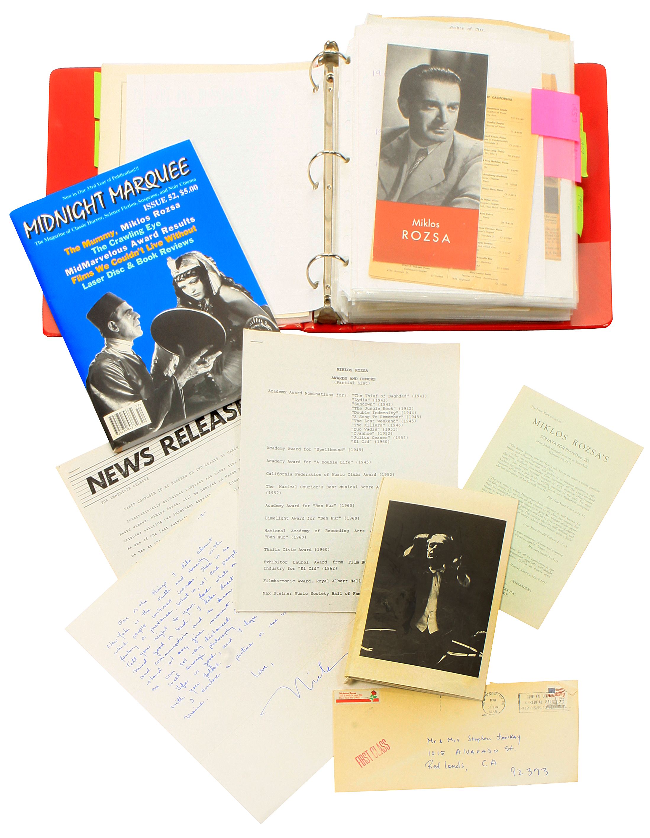 Bonhams ROZSA, MIKLOS. 19071995. 15 Autograph Letters Signed (Miklos