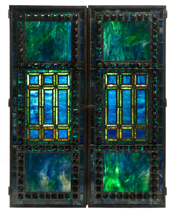 Bonhams : A pair of Tiffany Studios leaded and faceted jeweled Favrile ...