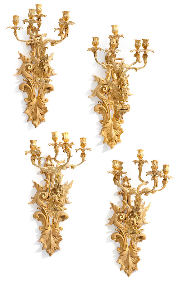 Bonhams : A set of four Louis XV style gilt bronze five light bras de ...