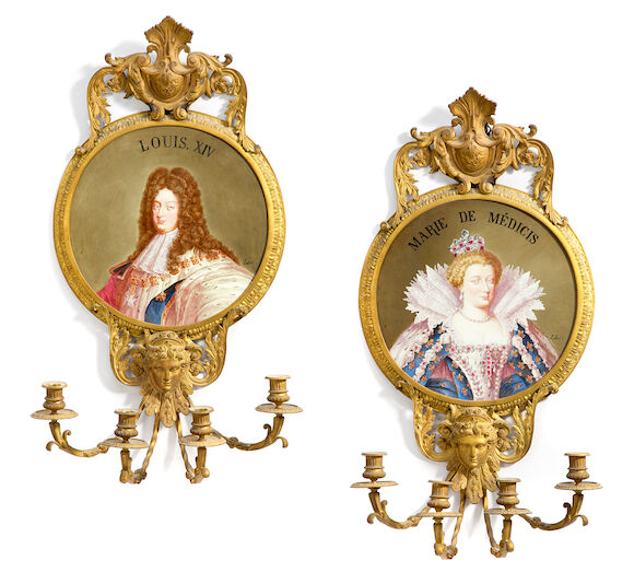 Bonhams : A pair of Louis XVI style gilt bronze and earthenware wall ...