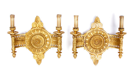 Bonhams : A pair of Louis XVI style gilt bronze wall lights
