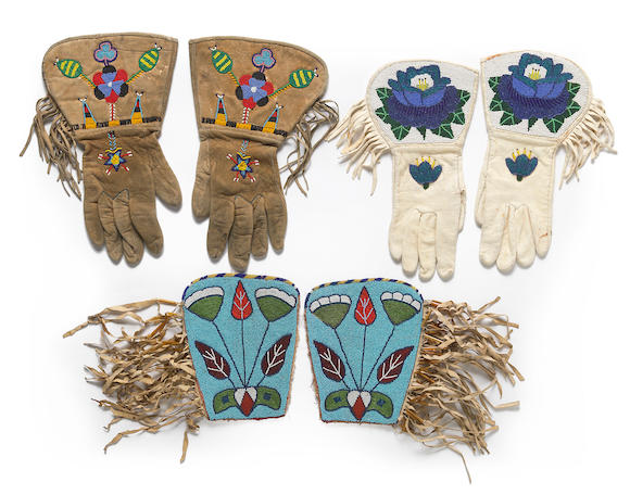 Bonhams : Three pairs of Plateau beaded gauntlets or cuffs