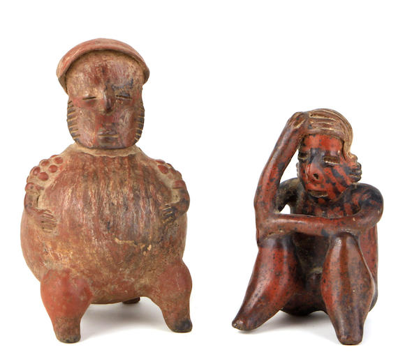 Bonhams : Two Pre-Columbian clay figures A Jalisco, seated figure, 100 ...