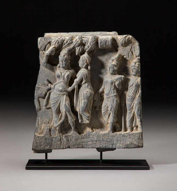 Bonhams : A grey schist relief panel of the birth of Buddha Ancient ...