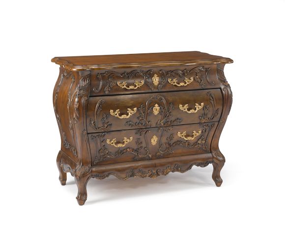 Bonhams : A Louis XV style walnut stained commode 20th centuty