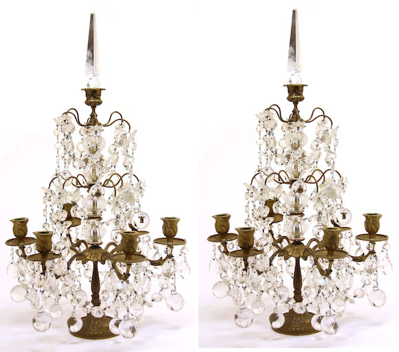 Bonhams : A pair of Louis XV style gilt bronze and cut glass six light ...