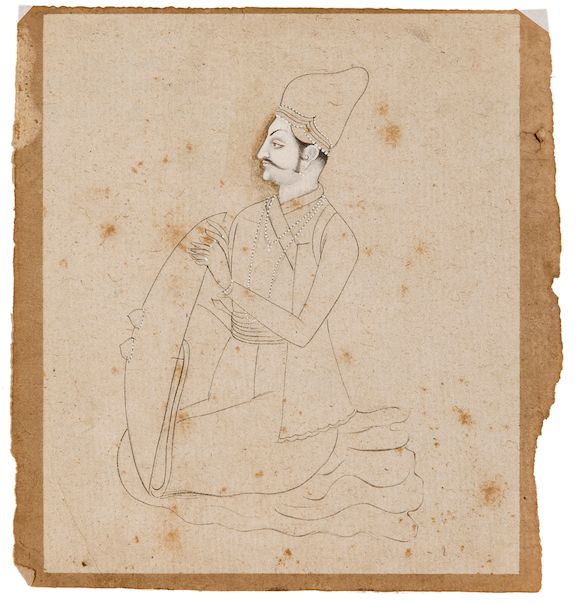 Bonhams : Portrait of a ruler Ink and wash on paper, Mewar, 19th century