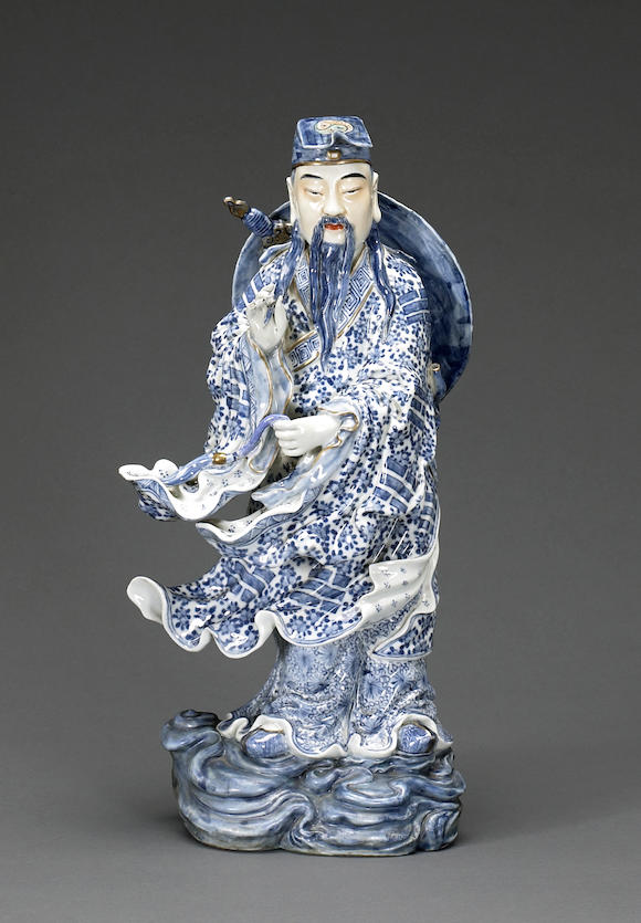 Bonhams : An underglaze blue and polychrome enameled porcelain figure ...