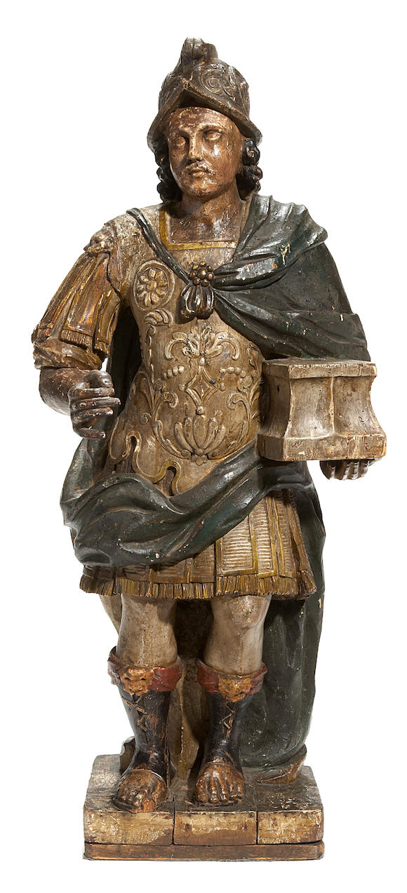 Bonhams : A Spanish Baroque polychrome painted figure of a soldier ...