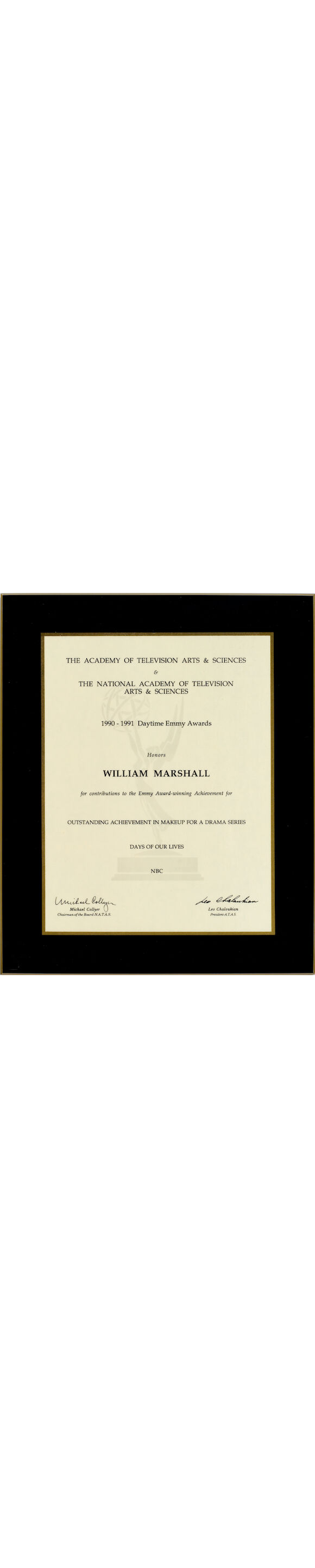 Bonhams A Daytime Emmy nomination certificate awarded to William Marshall
