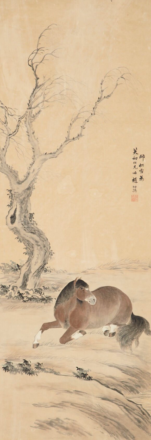 Bonhams : Zhao Shigang (1874-1945) Horse Resting by the Shore