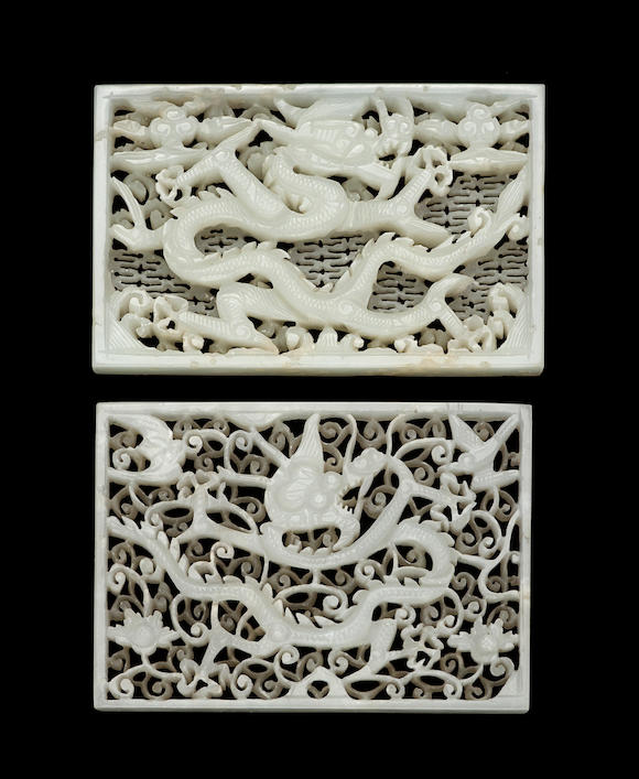 Bonhams : Two rectangular jade dragon plaques Ming dynasty