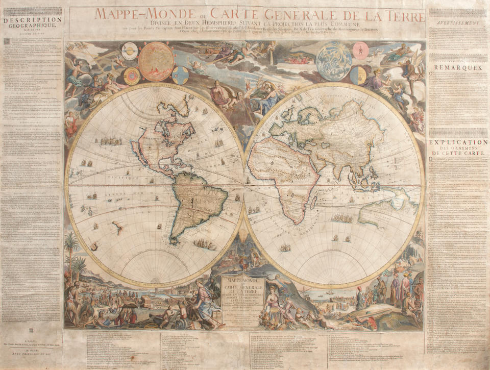 Bonhams Fer Nicolas De 1646 17 Mappe Monde Ou Carte Generale De La Terre Paris Chez L Auteur 1705 1711