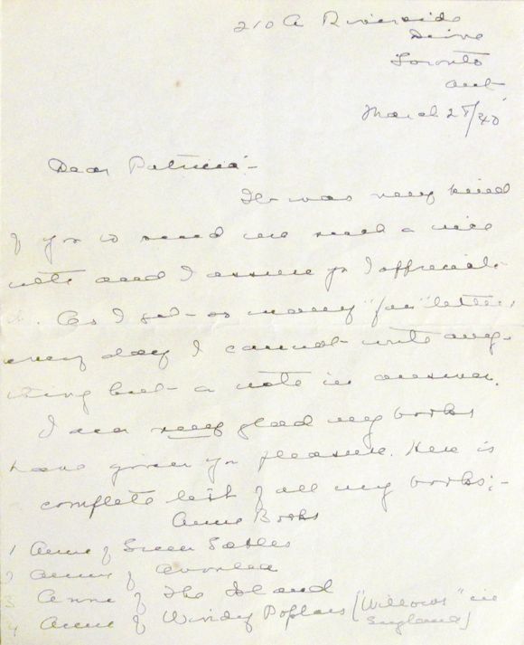 Bonhams MONTGOMERY, LUCY MAUD. 18741942. Autograph Letter Signed (