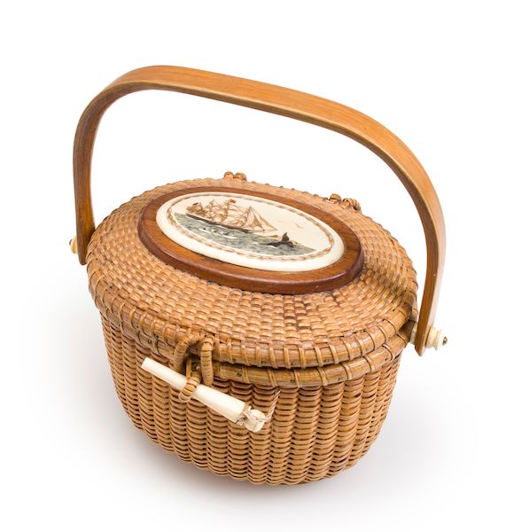 Bonhams An Oval Nantucket Friendship Basket with lid 1973/Nantucket Island 51/4 x 73/4 in