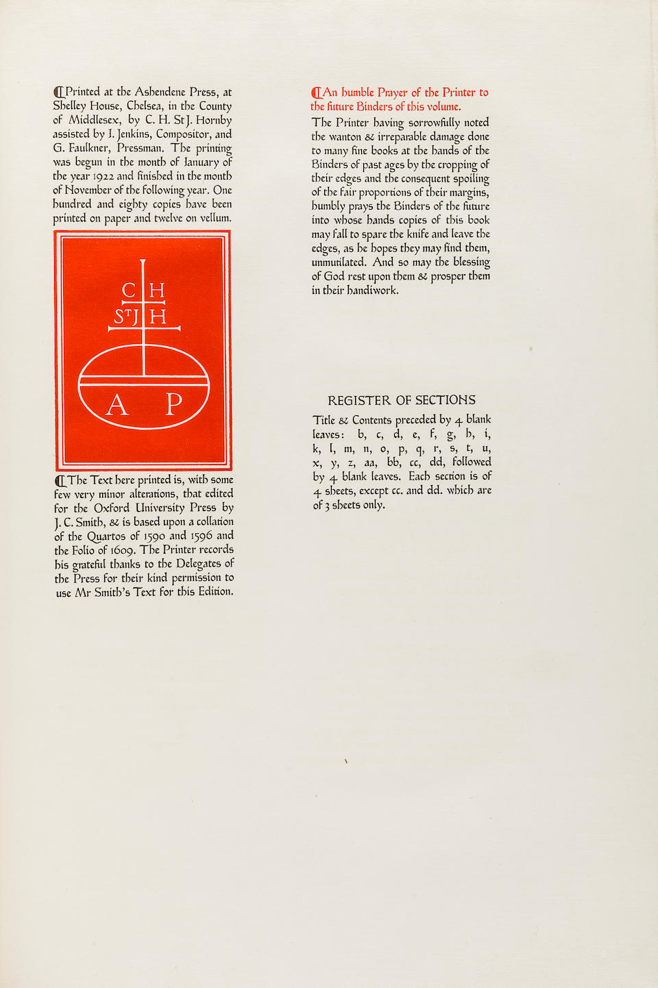 Bonhams Ashendene Press Spenser Edmund The Faerie Queene Chelsea Printed At The Ashendene Press 1923