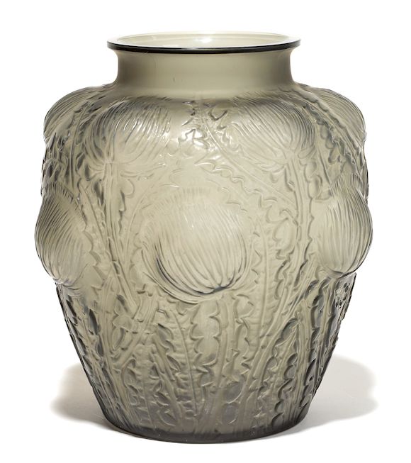 Bonhams A René Lalique molded grey glass Domremy vase (Marcilhac 979