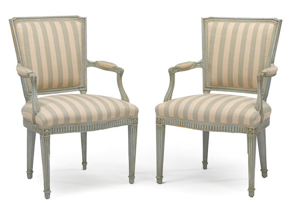 Bonhams : A pair of Louis XVI style painted fauteuils together with a ...