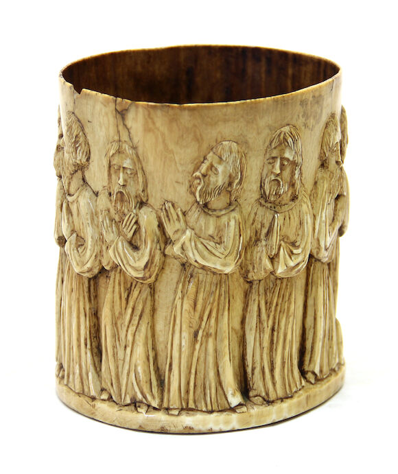 Bonhams : A Continental carved ivory tankard sleeve or pyx 19th century