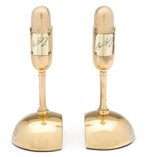 Bonhams A pair of Elvis Presley gold microphone bookends