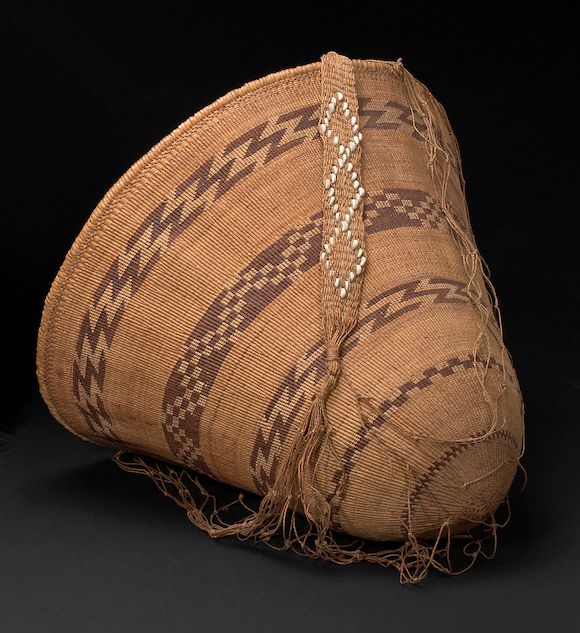 Bonhams A Pomo polychrome burden basket and carrying net