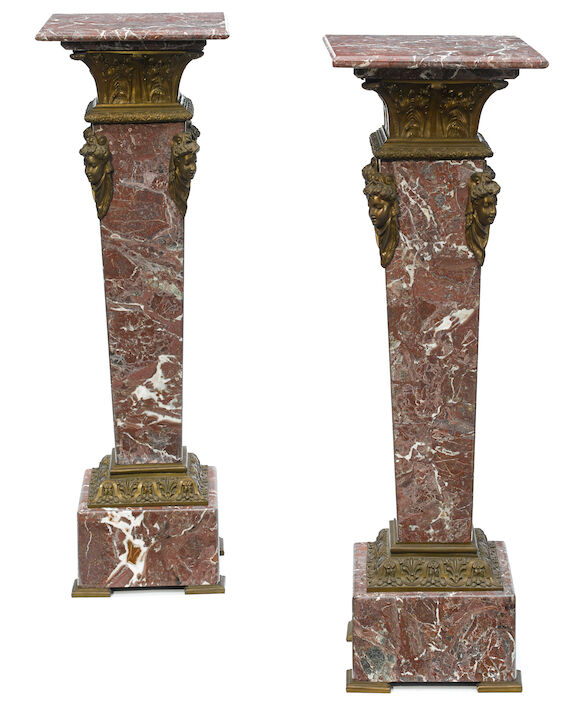 Bonhams : A pair of French gilt bronze mounted marble pedestals early ...