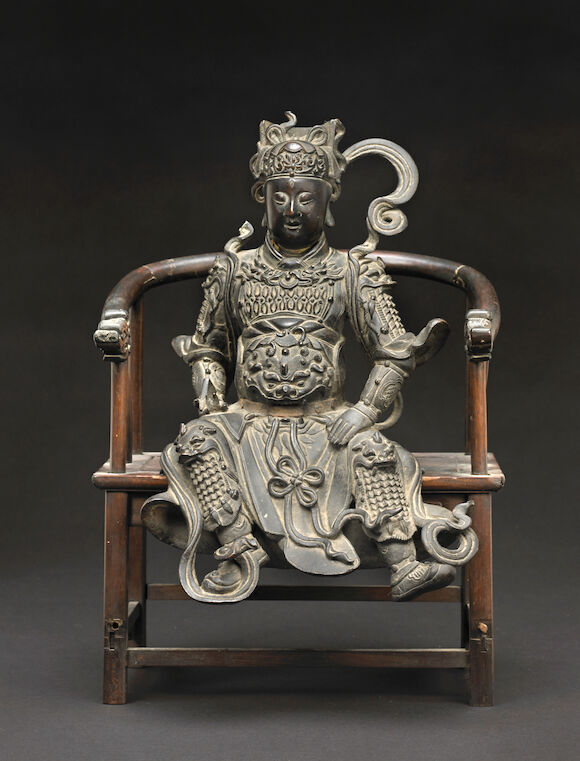 Bonhams : A cast bronze seated figure of the Daoist divinity Erlang ...