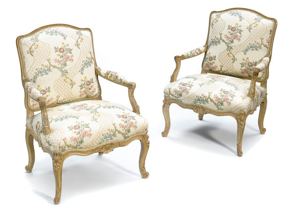 Bonhams : A pair of Louis XV style paint decorated fauteuils fourth ...