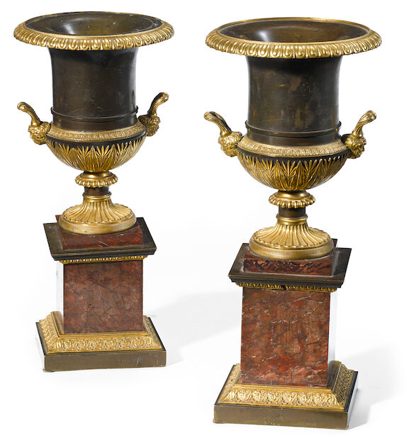 Bonhams : A pair of Empire style gilt and patinated bronze and marble ...