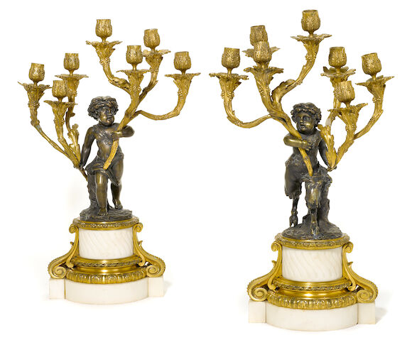 Bonhams : A pair of Louis XVI style gilt and patinated bronze and ...
