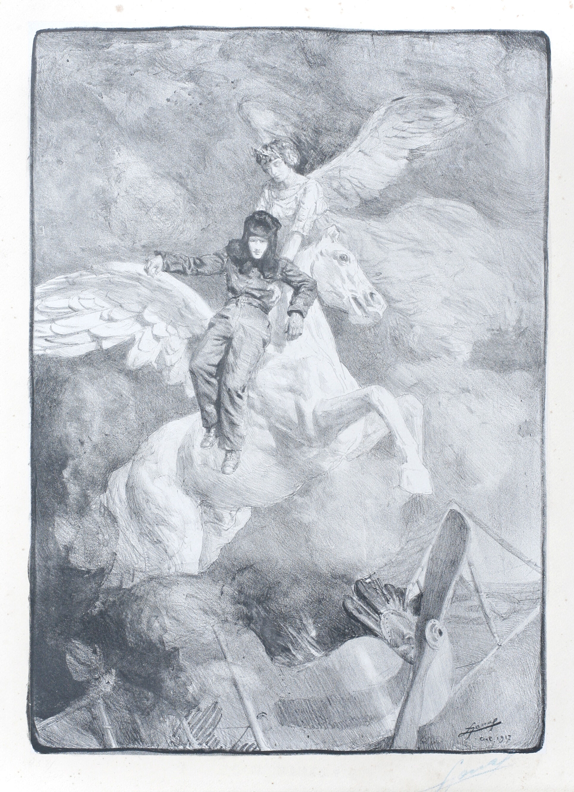 Bonhams Cars : An artists lithograph impression of a crashed pilot ...