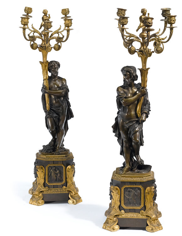 Bonhams : A pair of French gilt and patinated bronze five light ...