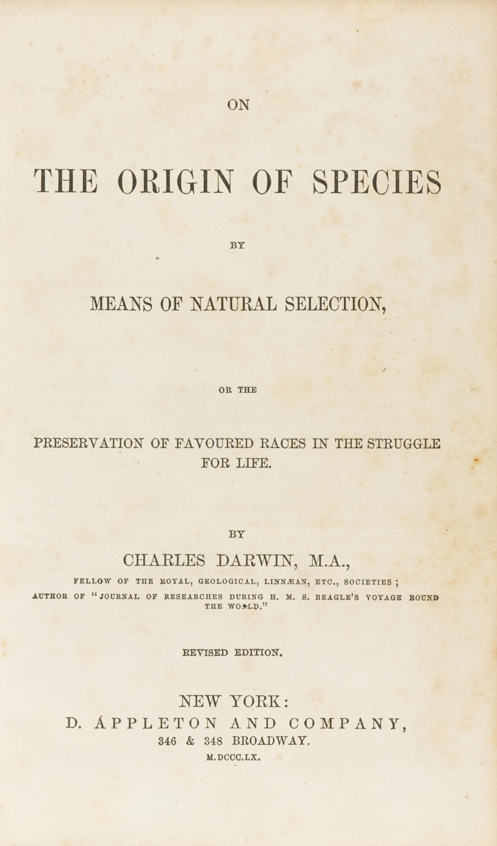 DARWIN, CHARLES. 1809-1882.