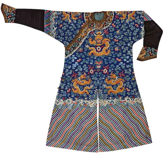 Navy Blue Embroidered Dragon Design Robe