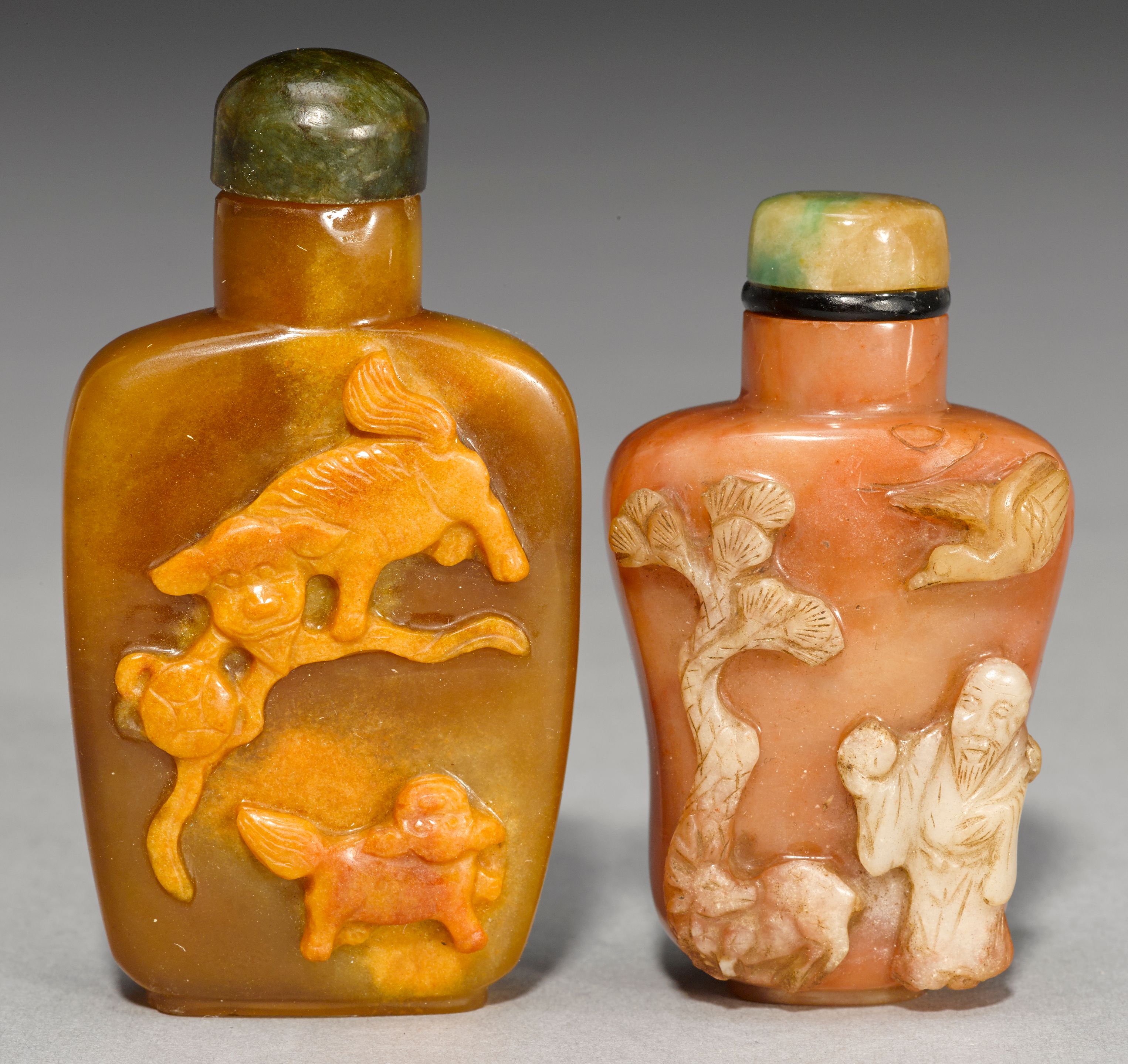 Two chalcedony snuff bottles