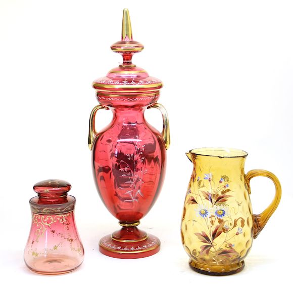 Bonhams : Three pieces of Victorian colored glass late 19th century
