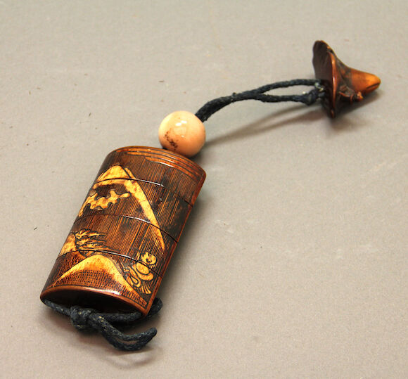Bonhams : A large three-case stained bamboo inro set 19th century