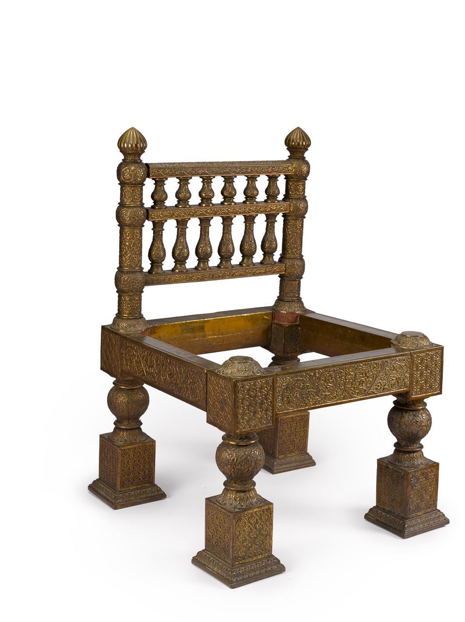 Bonhams A pair of chased brass overlaid teak side chairs designed by