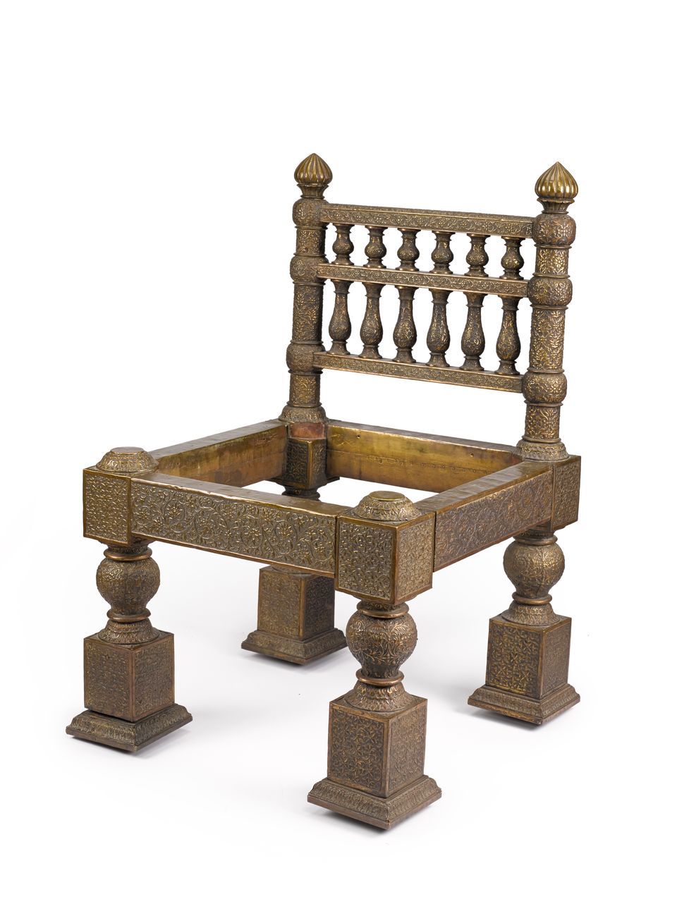 Bonhams A pair of chased brass overlaid teak side chairs designed by