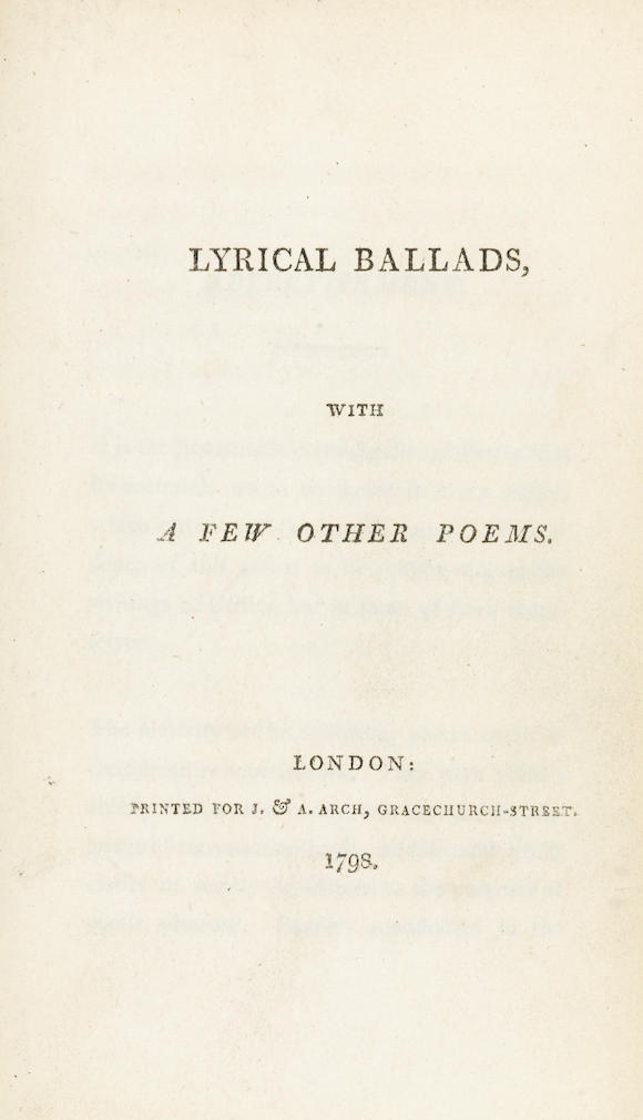 Bonhams Wordsworth William And Samuel Taylor Coleridge Lyrical Ballads With A Few Other