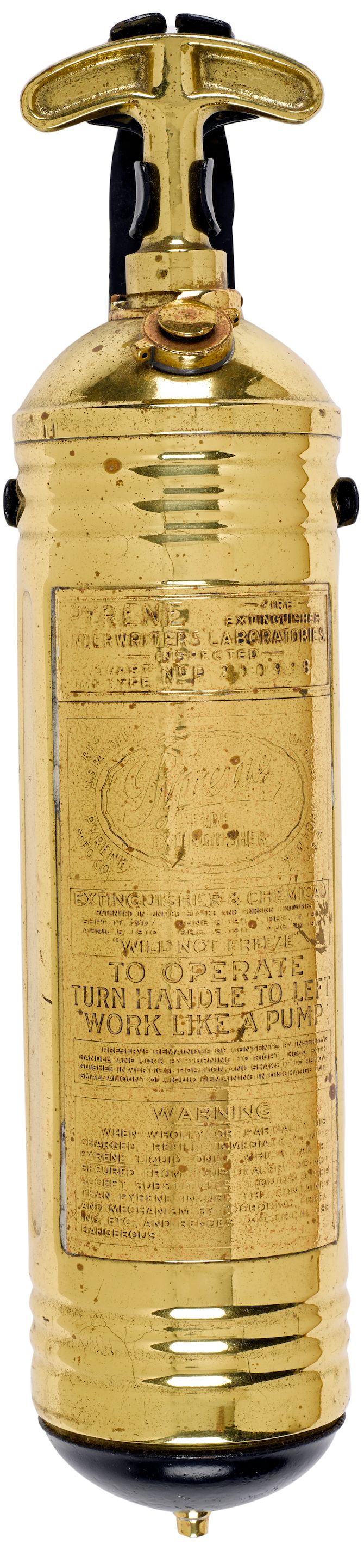 Bonhams Cars : A brass Pyrene fire extinguisher.