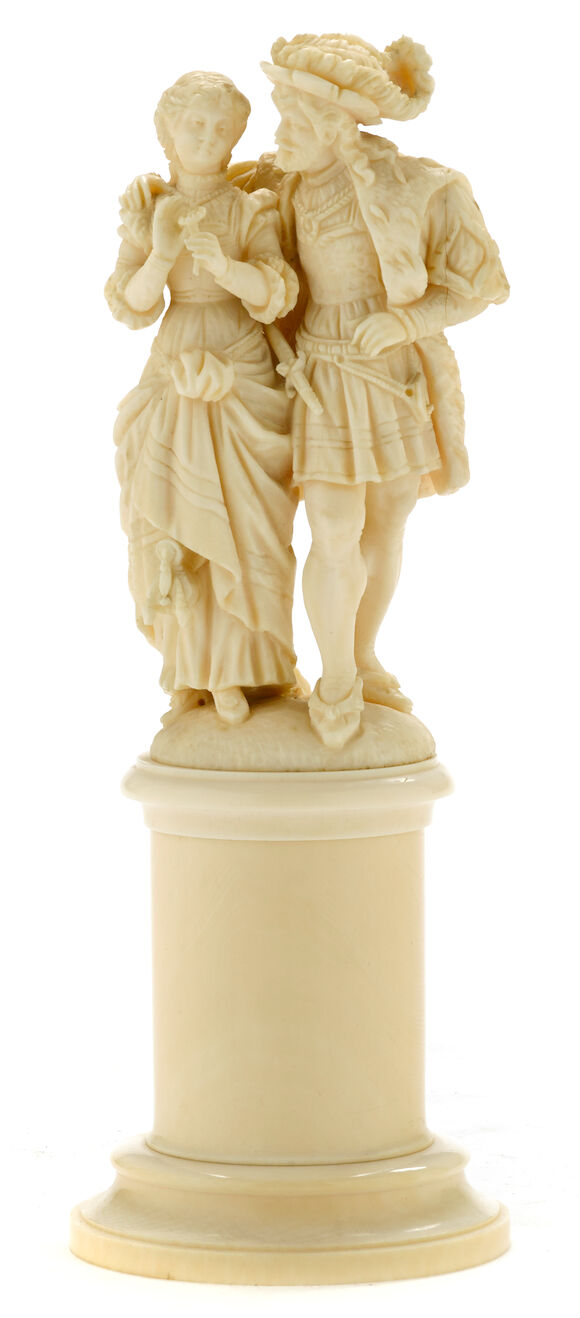 Bonhams : A Dieppe carved ivory group of a lady and suitor late 19th ...