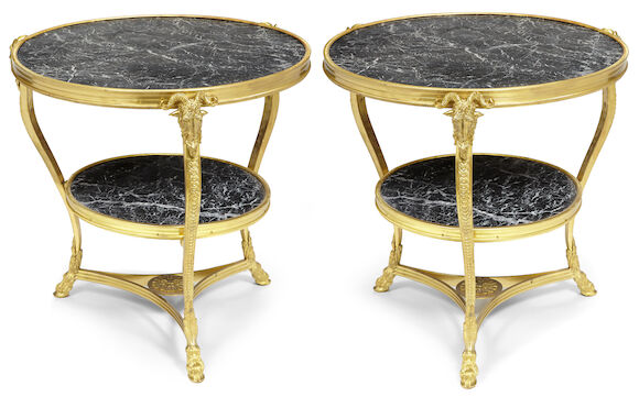 Bonhams : A pair of Louis XVI style gilt bronze and marble guéridons