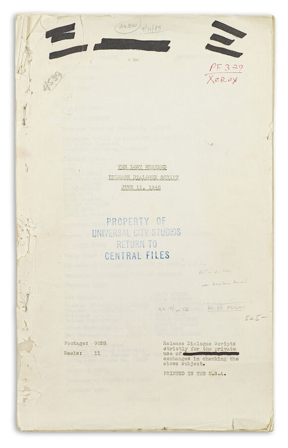 Lost Weekend Script Bonhams : A screenplay of The Lost Weekend, together with a release ...